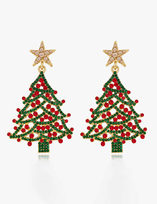 Stylish Hollow Rhinestone Christmas Tree Dangle Earrings