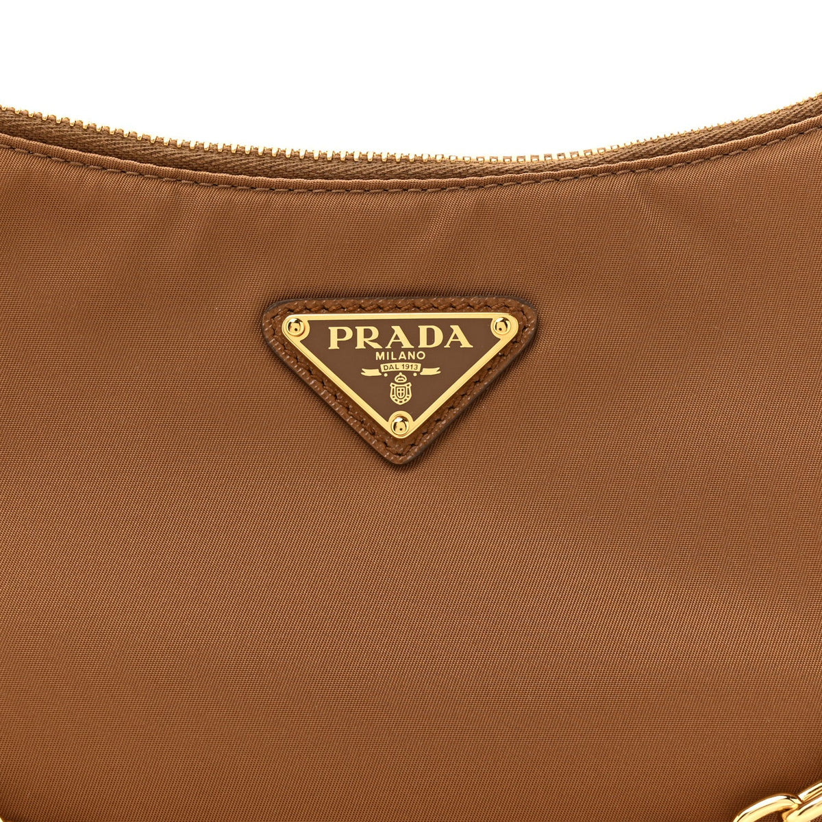 Re-Nylon Saffiano Demi-lune Shoulder Bag Brown