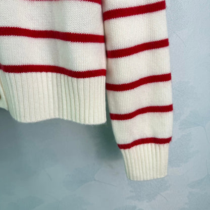 Miu 26s Striped Sailor Collar Knit Cardigan Wool 345083