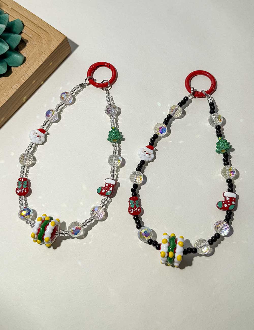 Cute Christmas Crystal Beaded Phone Charm