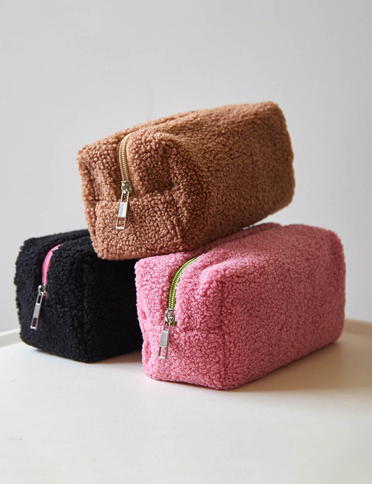 Solid Color Plush Portable Cosmetic Bag