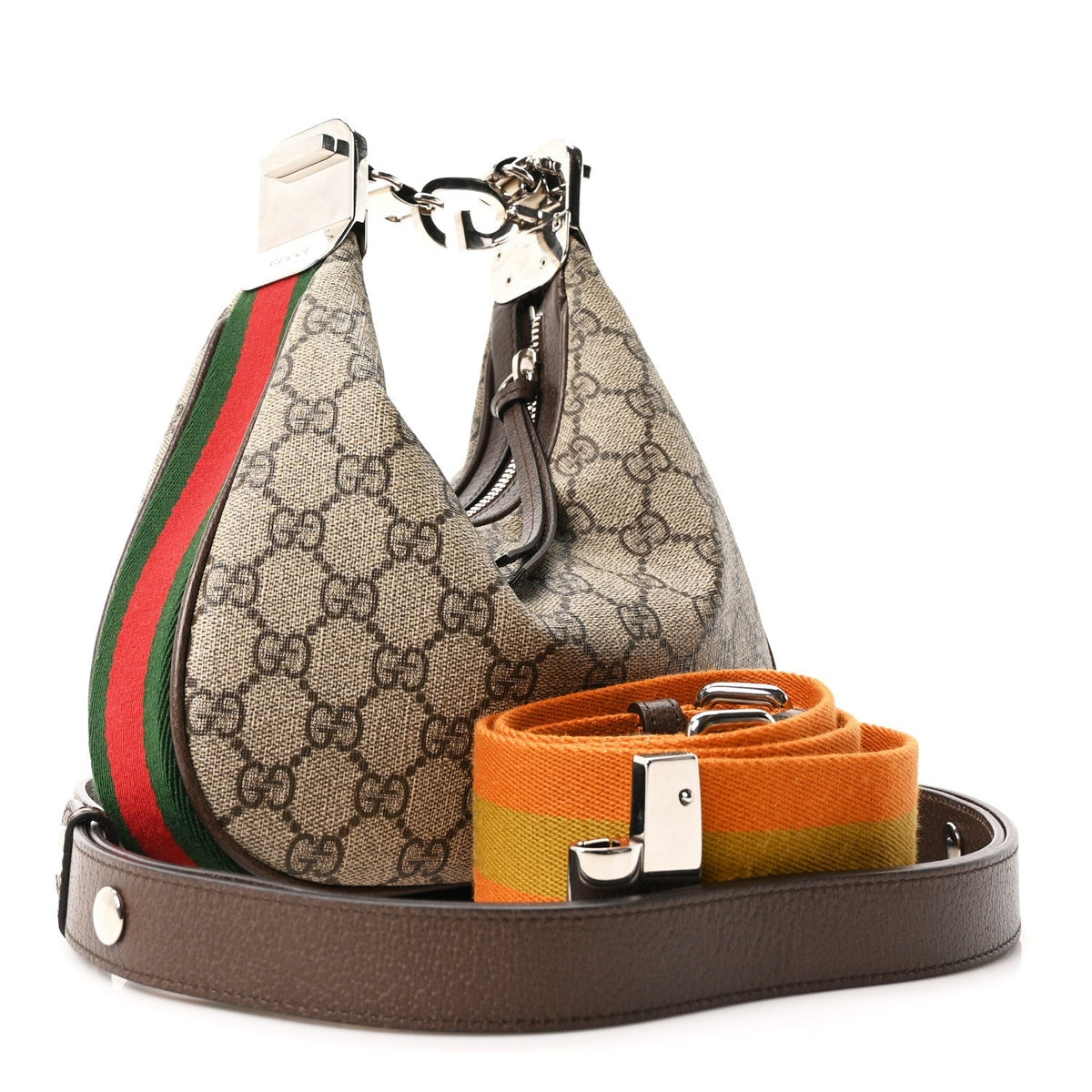 GG Supreme Monogram Textured Calfskin Web Small Attache Shoulder Bag Beige Ebony New Acero