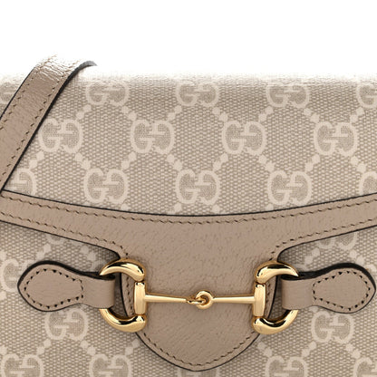 GG Supreme Monogram Textured Dollar Calfskin Mini Horsebit 1955 Shoulder Bag Beige Mystic White Oatmeal
