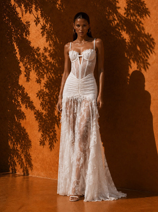 Estelle Lace and Mesh Bodycon Maxi Dress