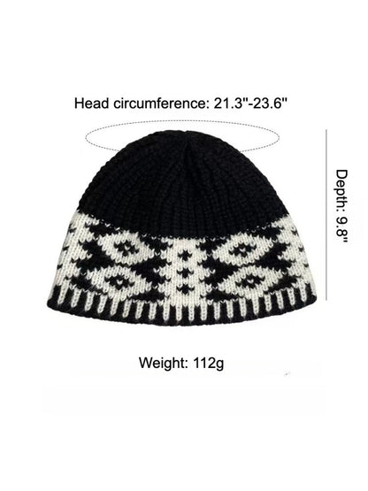 Haila - Vintage Knitted Beanie with Diamond Patterns