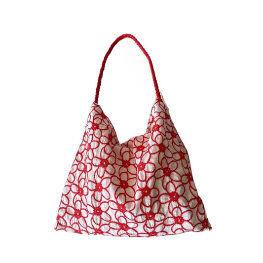 Cosbai - Embroidered Flower Shoulder Tote Bag - Basic &amp; Simple