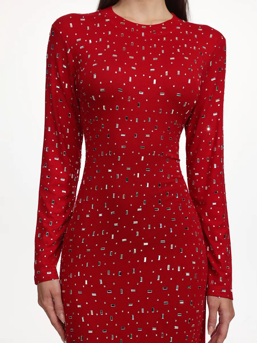 Juliette Romantic Contour Long Sleeve Crystal Maxi Dress