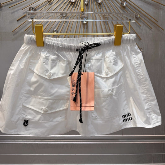 Miumiu 2026 Mini Skirt With Elasticated Waist White Cotton