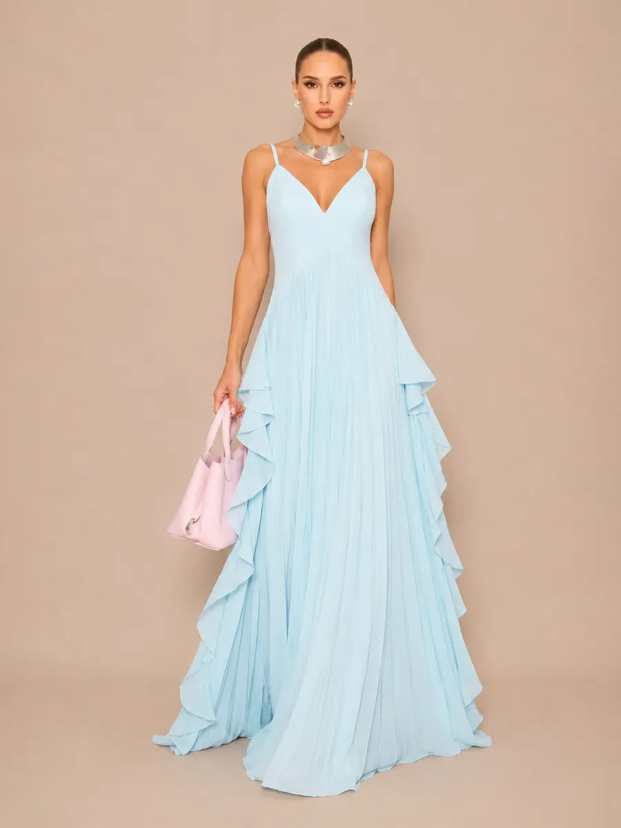 Ines Pleated Tulle Camisole Maxi Dress