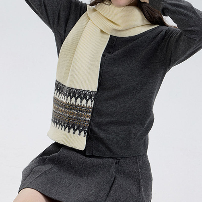 Vintage Soft Warm Fair Isle Knit Scarf