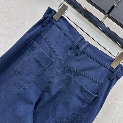 Miu Logo Jeans Dark Navy Cotton Lyocell 350212