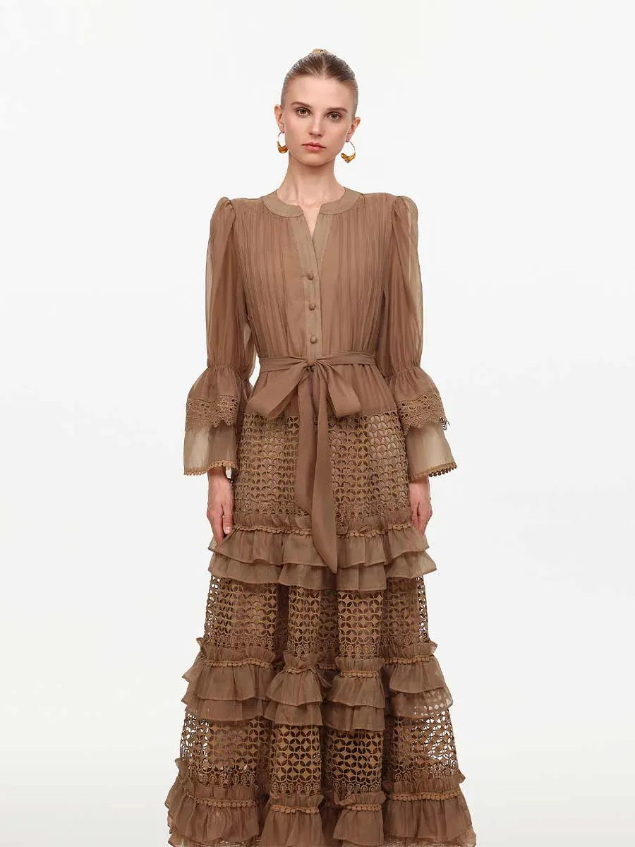 Katherine Elegant Ruffle Edge Midi Dress