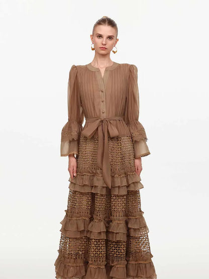Katherine Elegant Ruffle Edge Midi Dress
