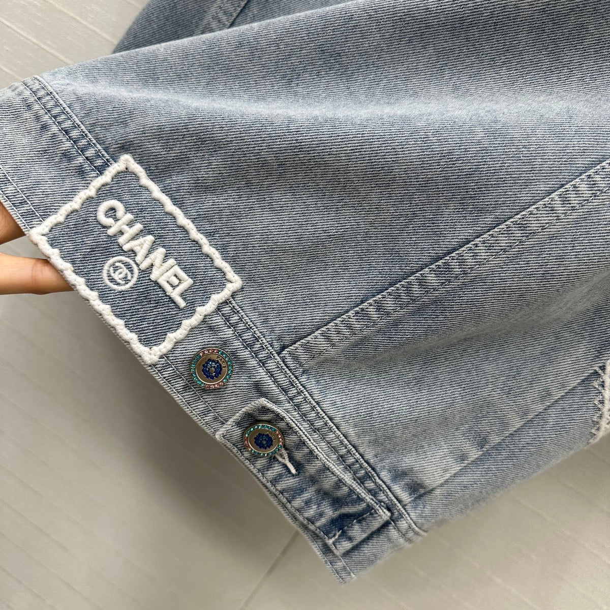 CC 25 Round Neck Short-sleeved Jacket Light Blue Denim Cotton