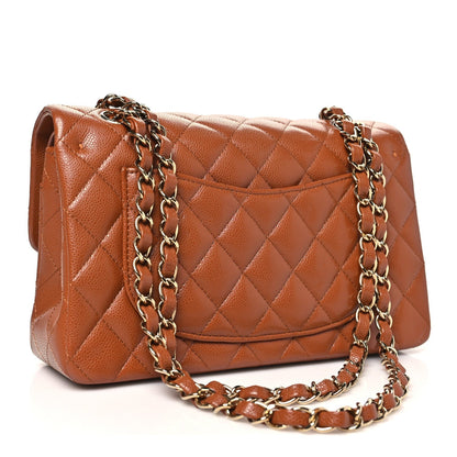 Caviar Quilted Small Double Flap Light Brown