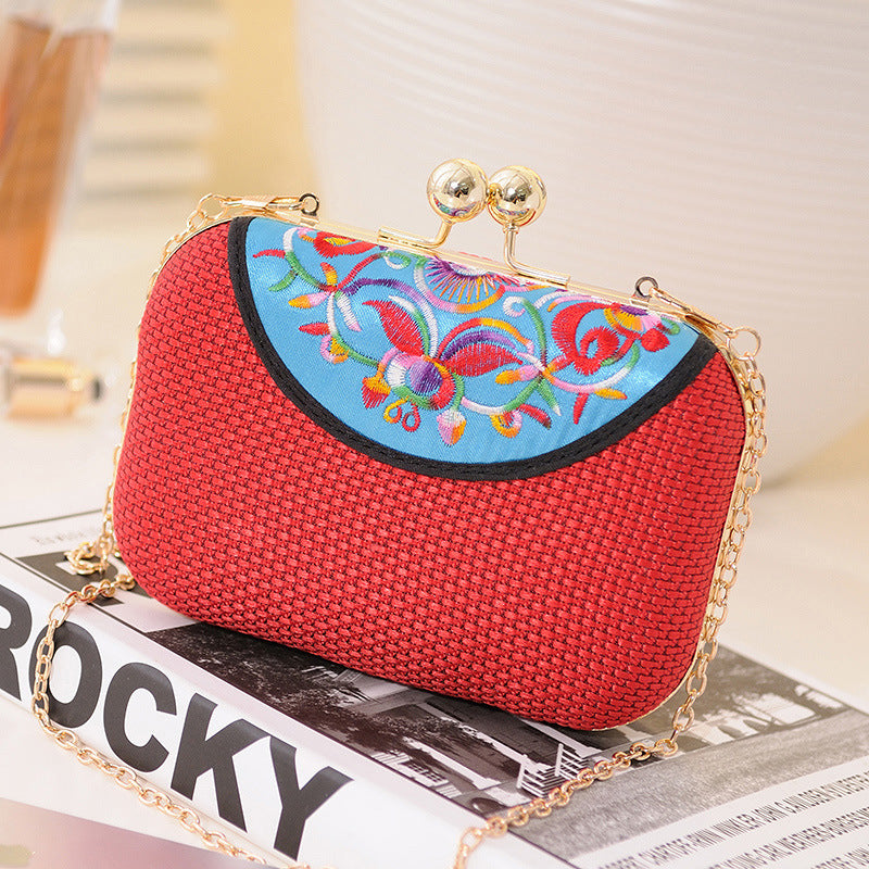 New Embroidered Women'S Bag Ethnic Style One Shoulder Cross Over Mobile Phone Bag Trend One Shoulder Cross Over Small Bag