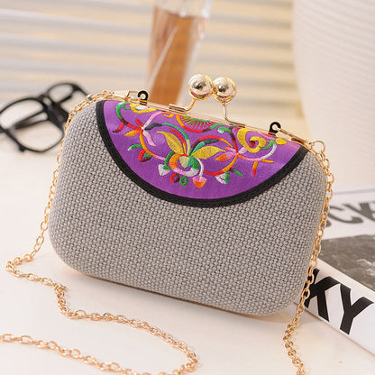 New Embroidered Women'S Bag Ethnic Style One Shoulder Cross Over Mobile Phone Bag Trend One Shoulder Cross Over Small Bag