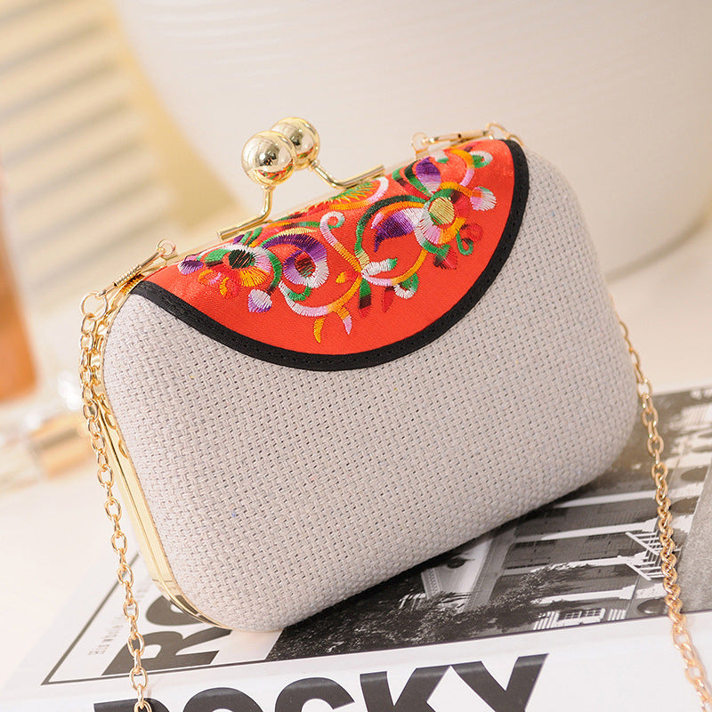 New Embroidered Women'S Bag Ethnic Style One Shoulder Cross Over Mobile Phone Bag Trend One Shoulder Cross Over Small Bag