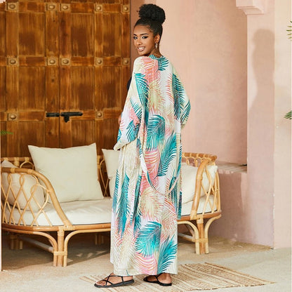 Long-Sleeve Printed Loose-Fit  Cover-Up