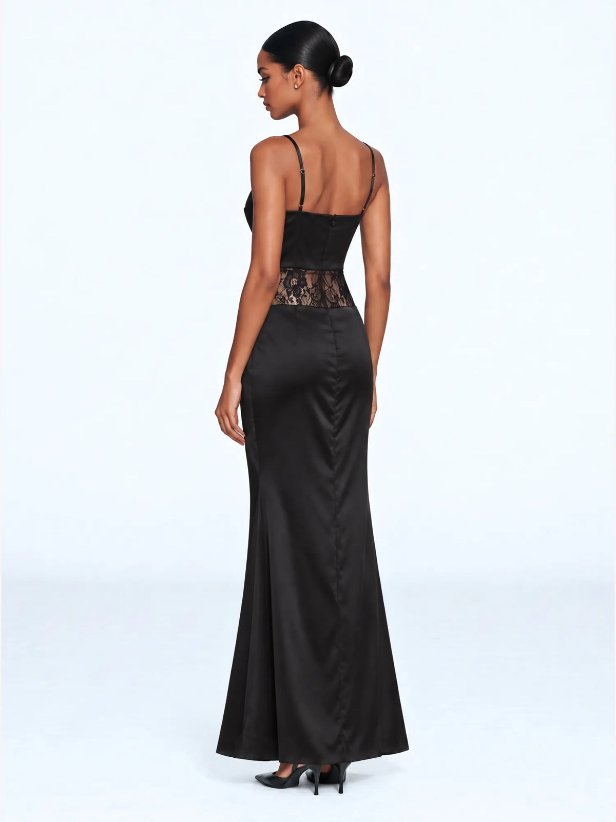 Amelia Spaghetti Strap Lace-Trimmed Slit Maxi Dress