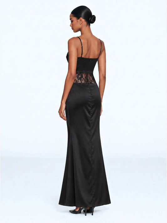 Amelia Spaghetti Strap Lace-Trimmed Slit Maxi Dress