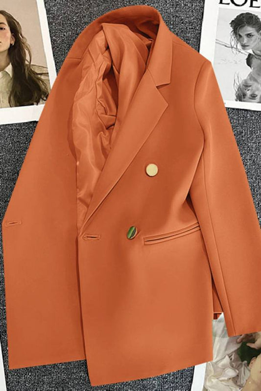 Metal-buttoned double-breasted suit jacket