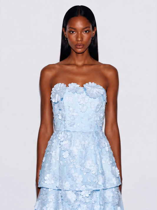 Celestine Ruffled Maxi Dress with 3D Floral Embroidery