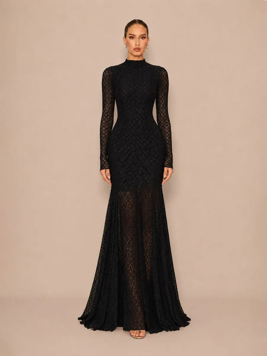 Helena Fitted Long-Sleeve Lace Maxi Dress