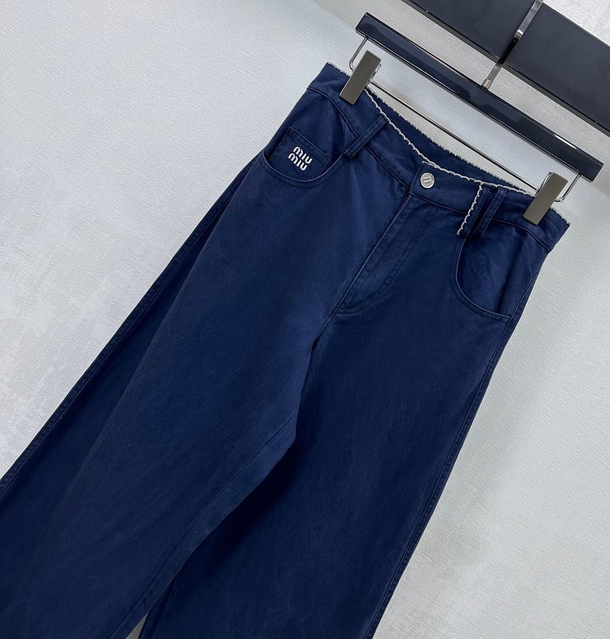 Miu Logo Jeans Dark Navy Cotton Lyocell 350212