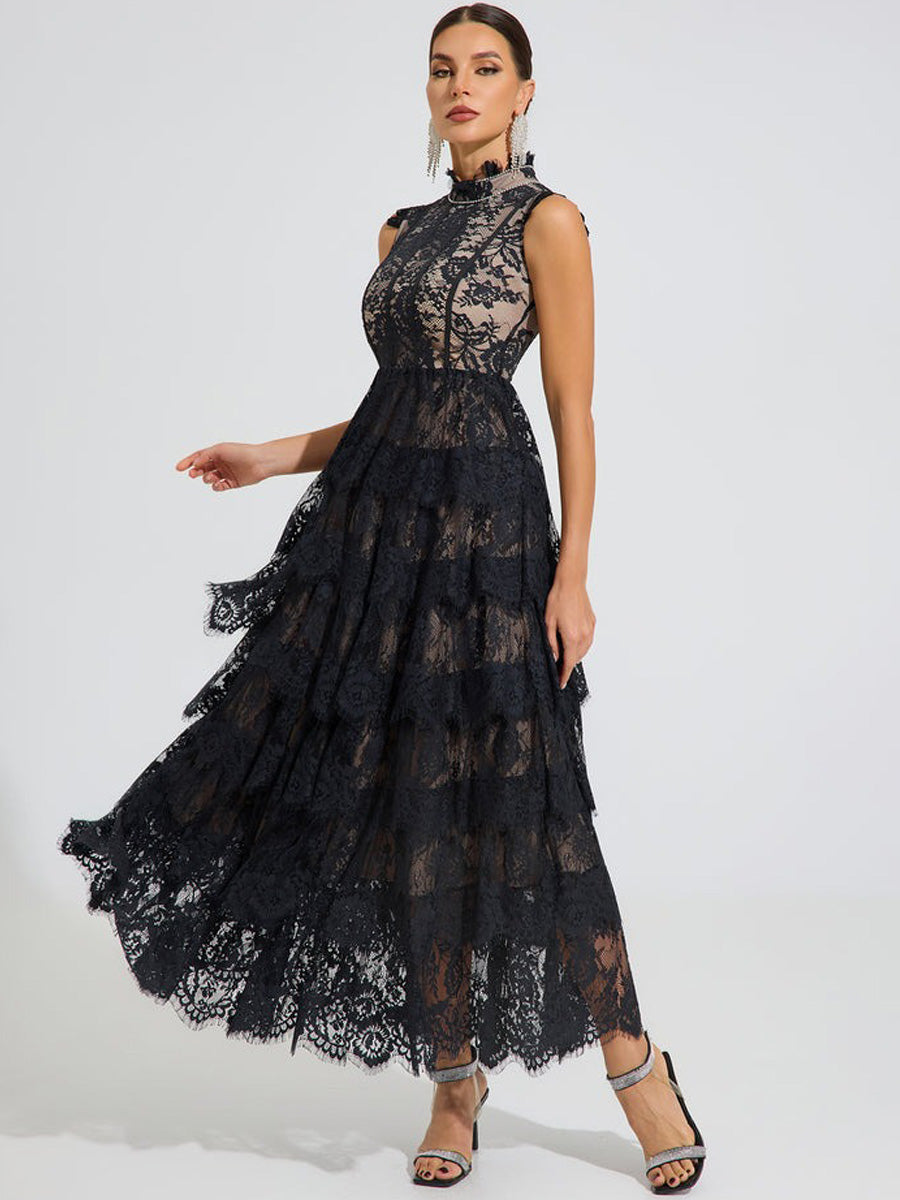 Emma Midnight Lace Tiered Maxi Dress