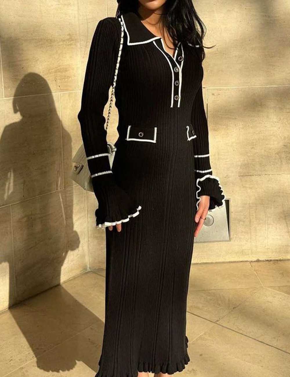 Trendy Polo Collar Button Up Maxi Dress