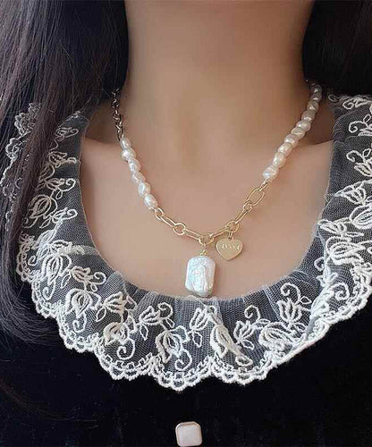 Unique White Copper Overgild Asymmetrical Pearl Pendant Necklace