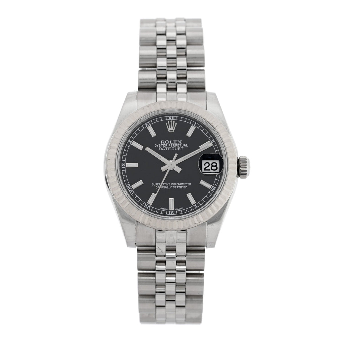 Stainless Steel 18K White Gold 31mm Oyster Perpetual Datejust Watch Black 178274