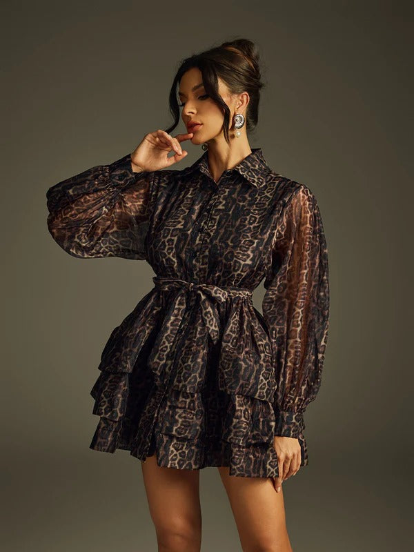 Hazra Folded Collar Printed Mini Dress