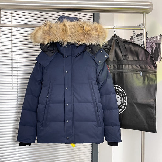 C. Goose Down Jacket Navy Blue Polyester 0022