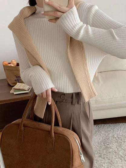 Long Sleeves Skinny Solid Color Mock Neck Knitwear Pullovers Sweater Tops