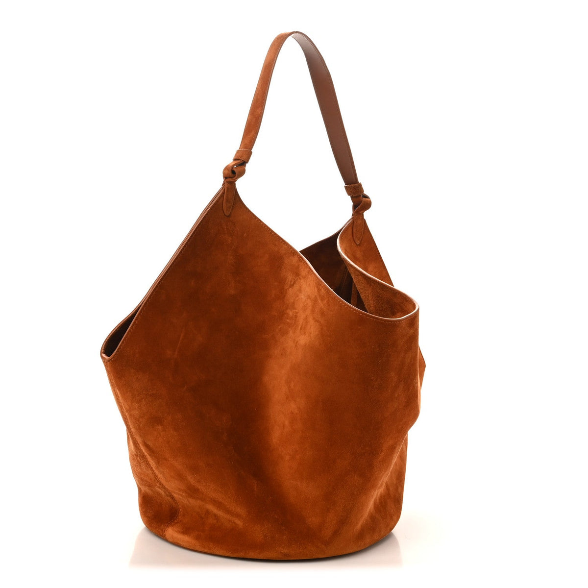 Suede Calfskin Medium Lotus Tote Caramel