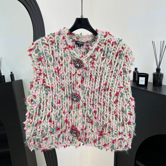 Chanel Hand-crocheted Colorful Pom-pom Vest Cashmere