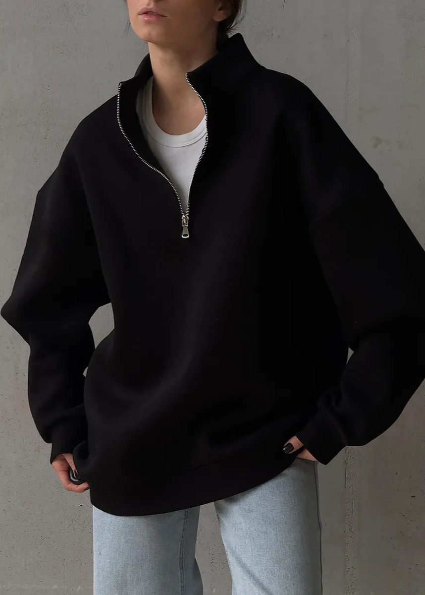 Oversized Cotton Blend Sweatshirt With High Collar