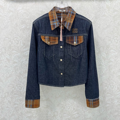 Miu Miu 25 Classic Plaid Pocket Denim Short Jacket