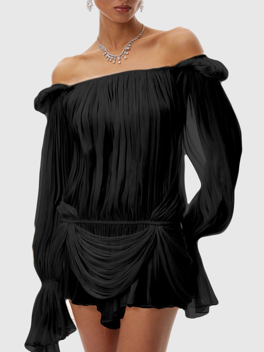 Charlene Pleated Ruffle Mini Dress
