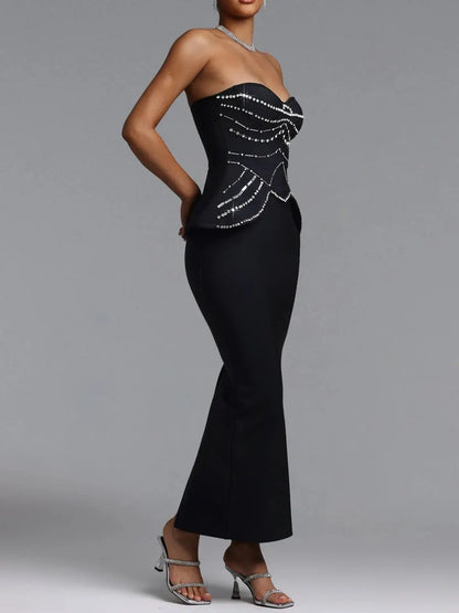 Kim Crystal-Embellished Strapless Peplum Midi Dress
