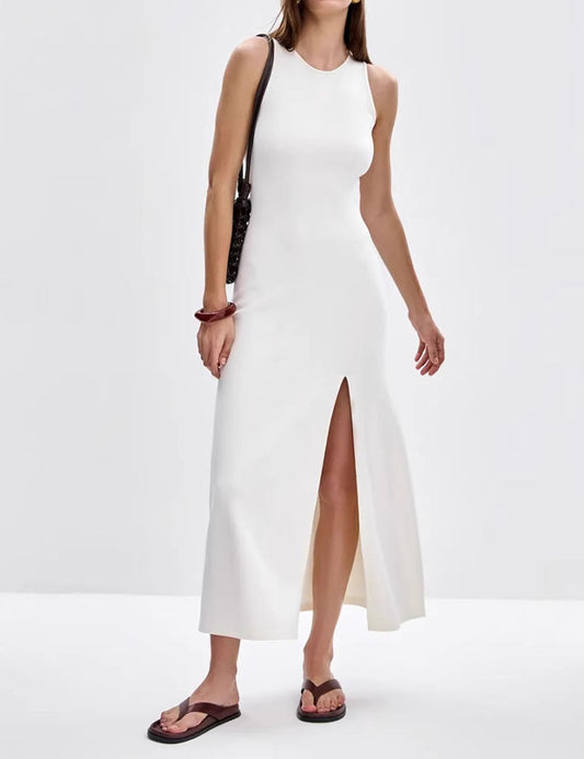 Sexy Solid Round Neck Sleeveless Maxi Dress