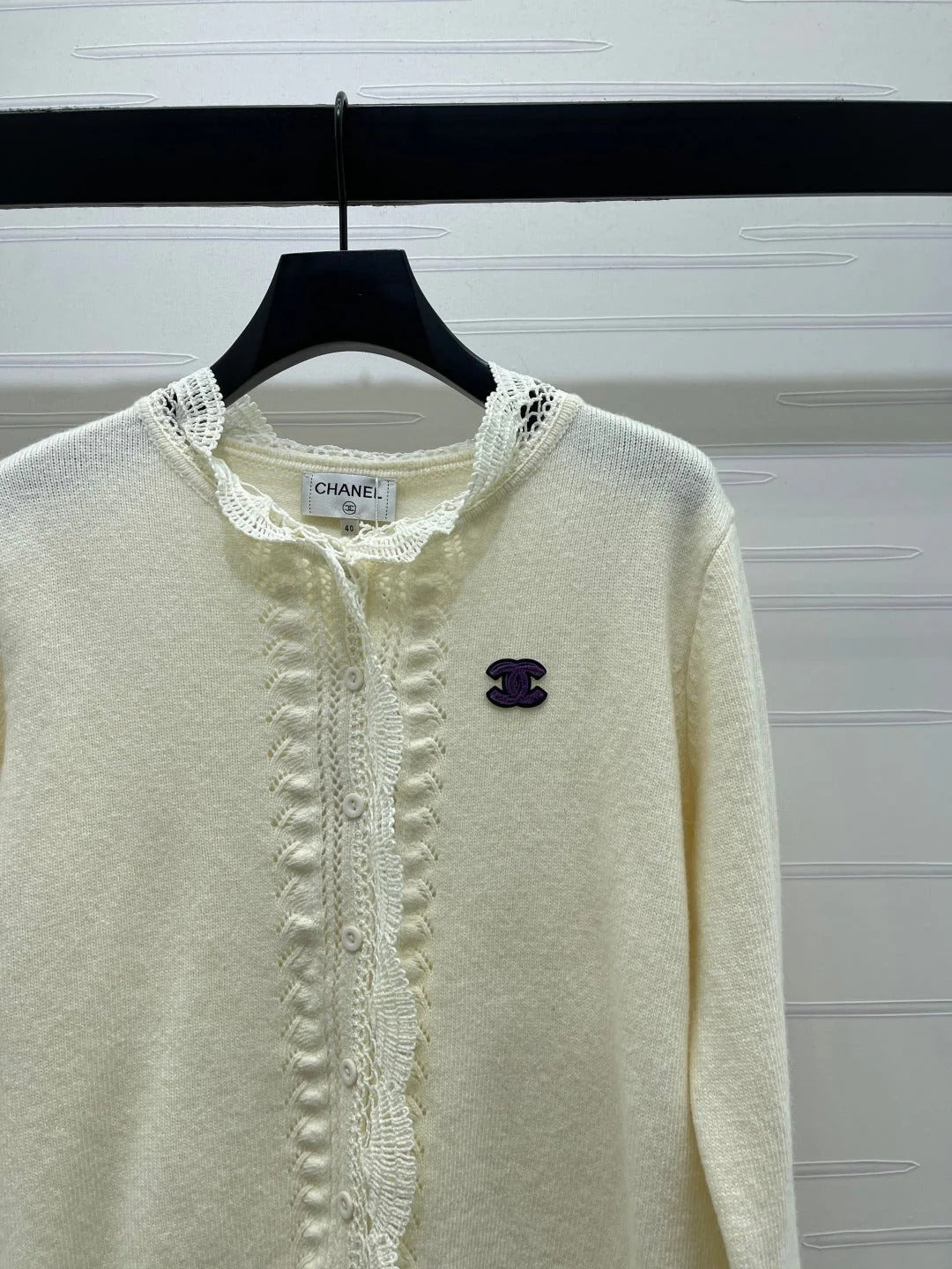 CC 26 Lace-Trimmed Knit Cardigan Cream Wool 340798