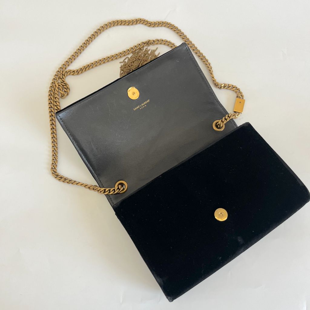 Saint Laurent Black   Velvet Kate Tassel Bag