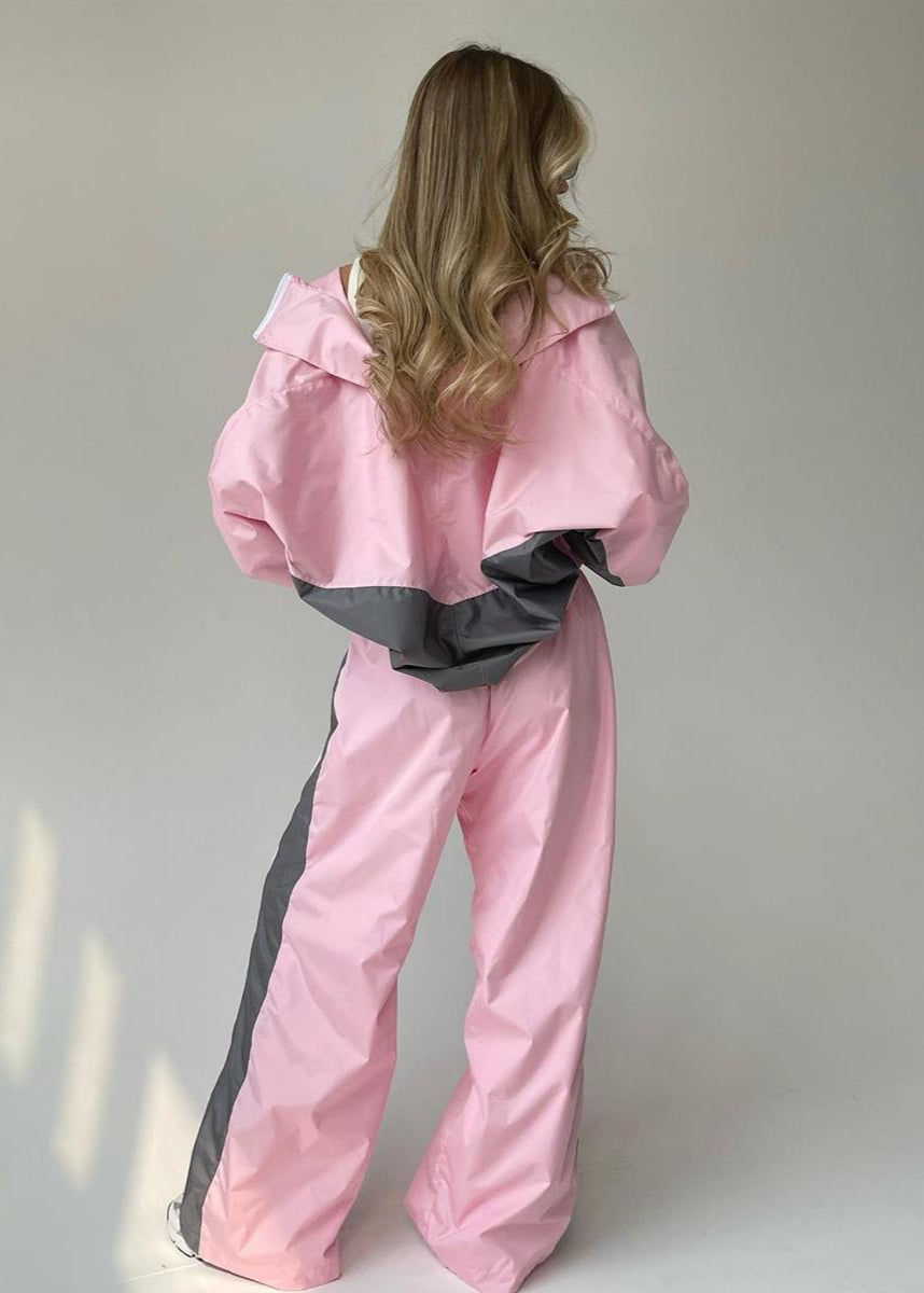Two Tone Polyester Windbreaker Jacket And Pants Set