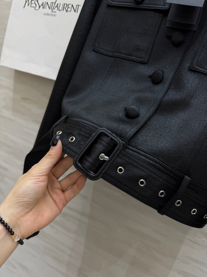 YSL 25 Cracked Pleated Jacket Black Acetate