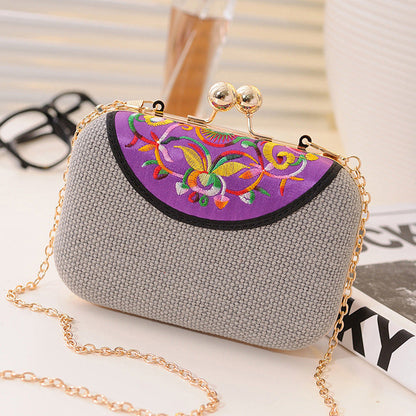 New Embroidered Women'S Bag Ethnic Style One Shoulder Cross Over Mobile Phone Bag Trend One Shoulder Cross Over Small Bag