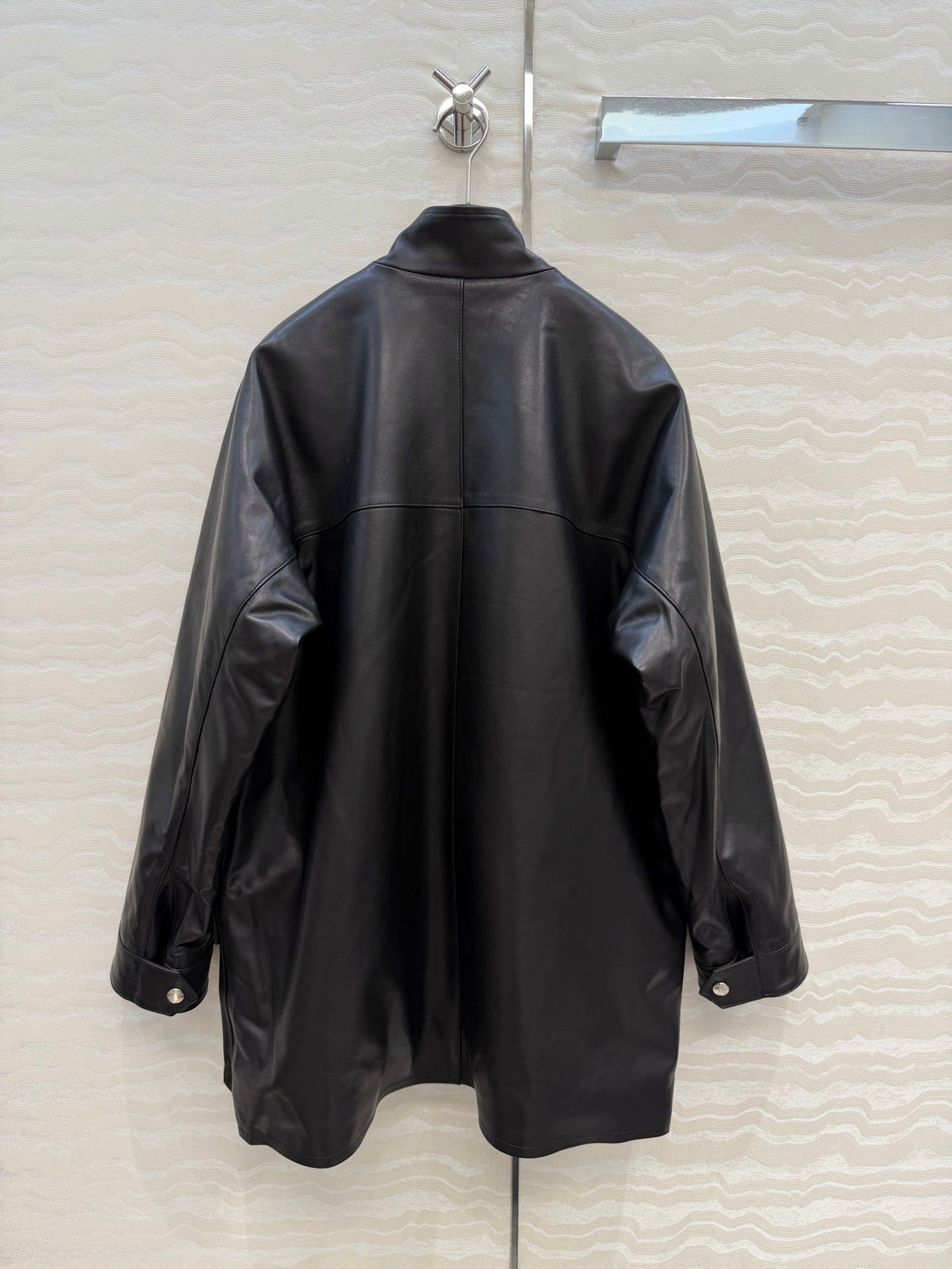 Prada 26S Biker Jacket Long Black Leather Lambskin 341245
