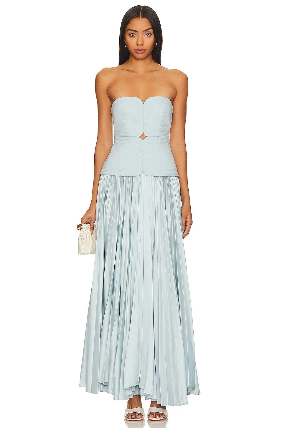 Luciana Strapless Ruched Maxi Dress In Blue